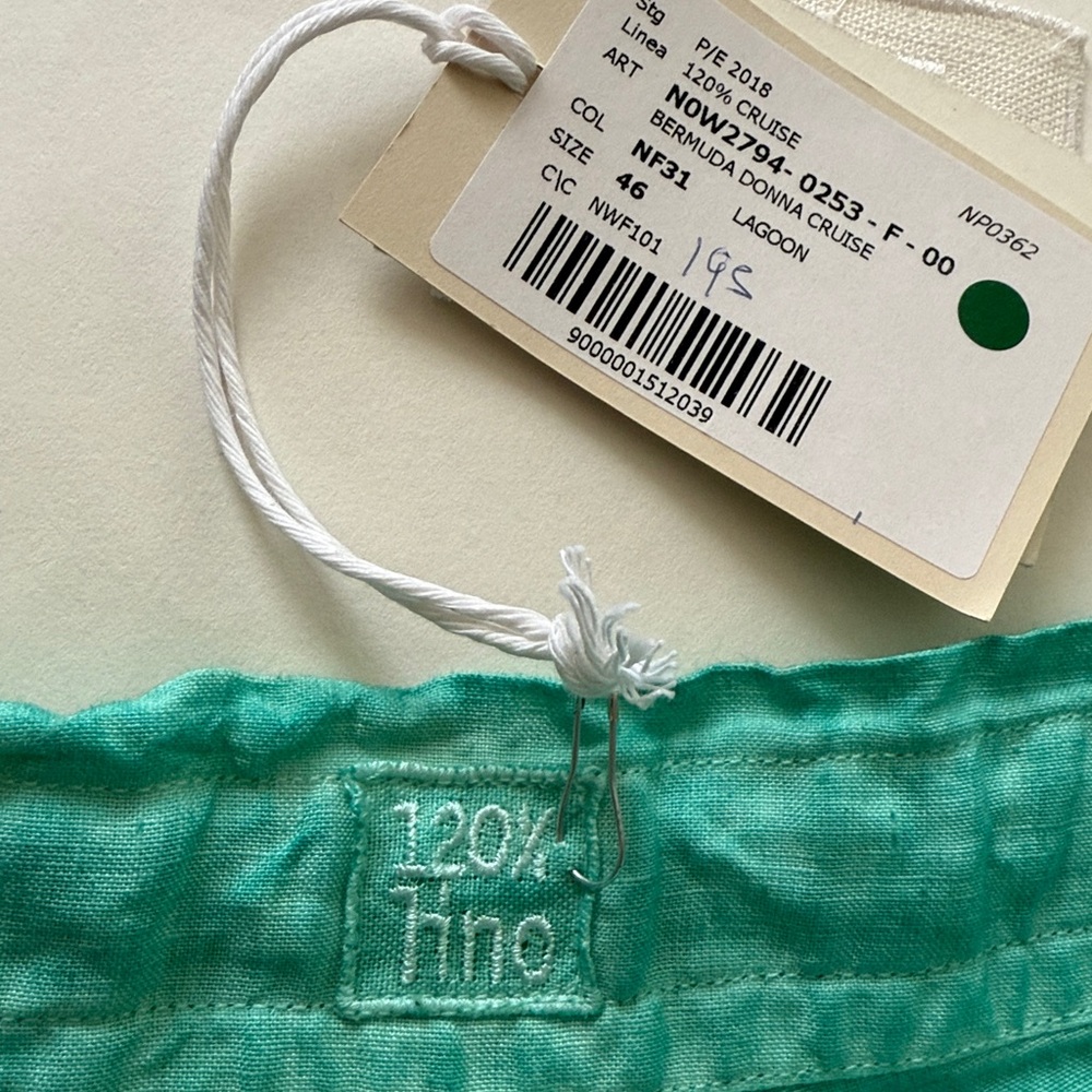 NWT Auth 120% LINO linen turquoise SHORTS/ Bermuda shorts sz M-10/12- 46 ITALY - Picture 12 of 16